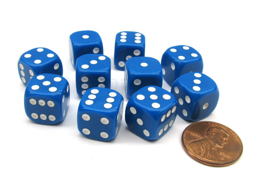 Pack of 10 12mm Round Edge Opaque Small Dice - Blue with White Pips