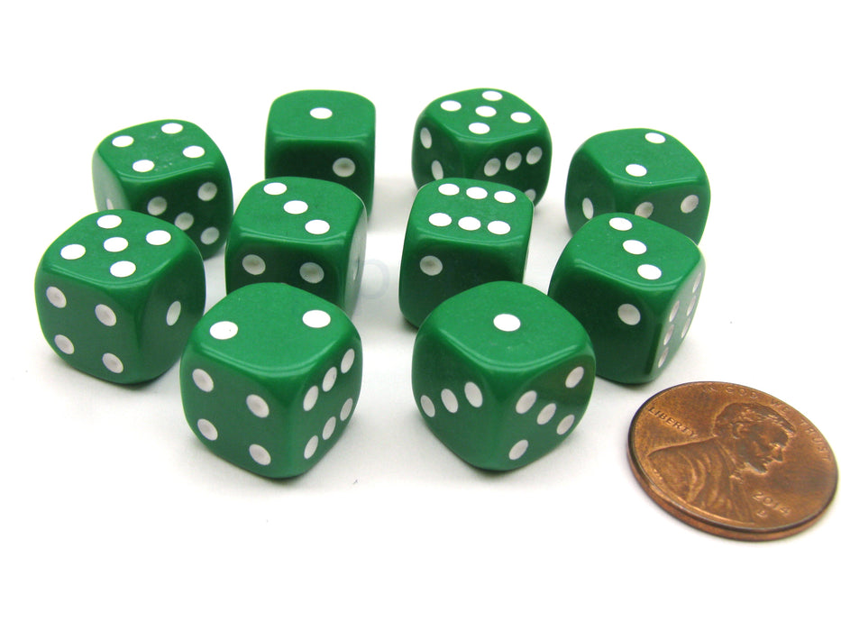 Pack of 10 12mm Round Edge Opaque Small Dice - Green with White Pips