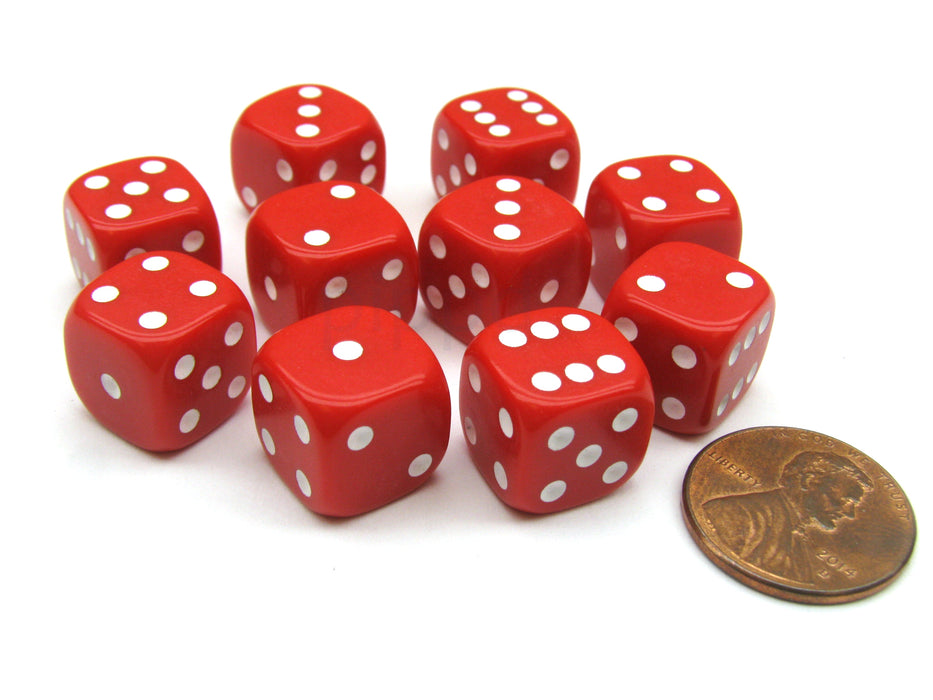 Pack of 10 12mm Round Edge Opaque Small Dice - Red with White Pips