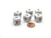 Pack of 6 16mm Round Opaque Negative Odd Numbers Dice - White with Blue Numbers