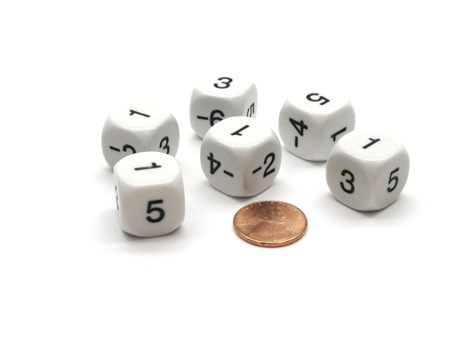 Pack of 6 16mm Round Opaque Negative Even Numbers Dice- White with Black Numbers