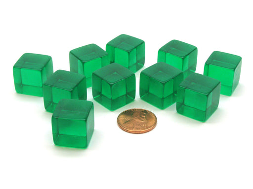 Pack of 10 16mm Square Transparent Blank Dice Cubes - Green
