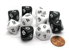 Set of 10 D10 16mm Inverse Dice - 5 Each of Black and White