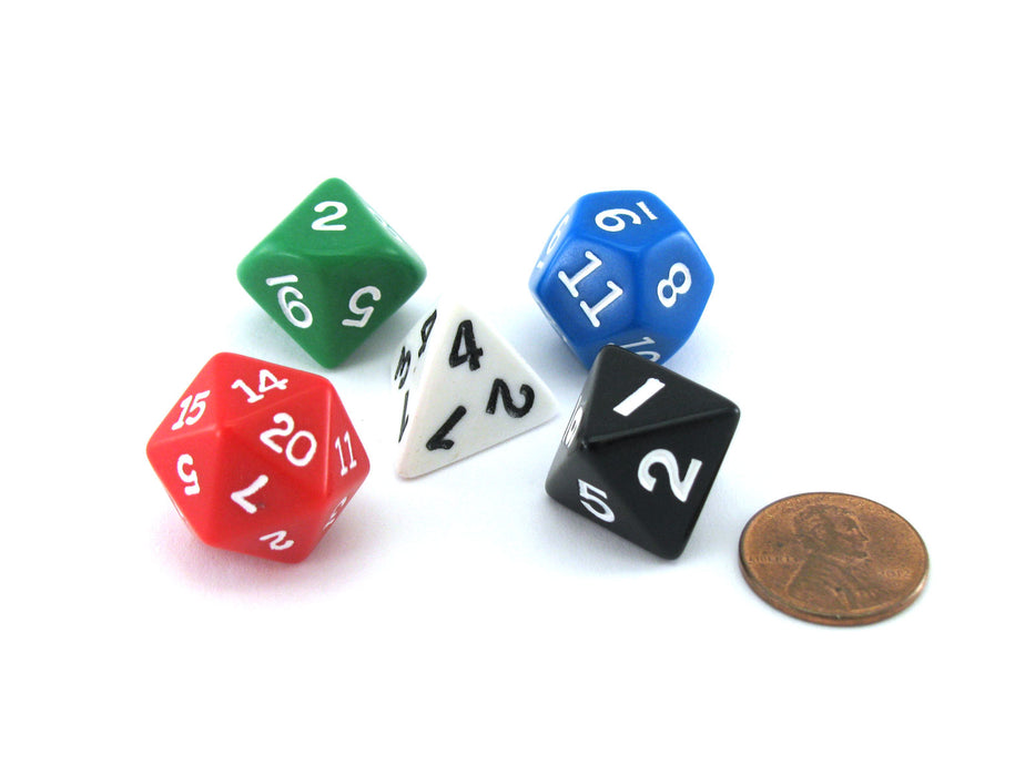 Set Of 5 Polyhedral Opaque Dice - Assorted Colors