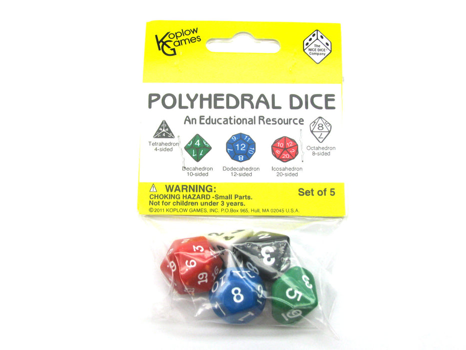 Set Of 5 Polyhedral Opaque Dice - Assorted Colors