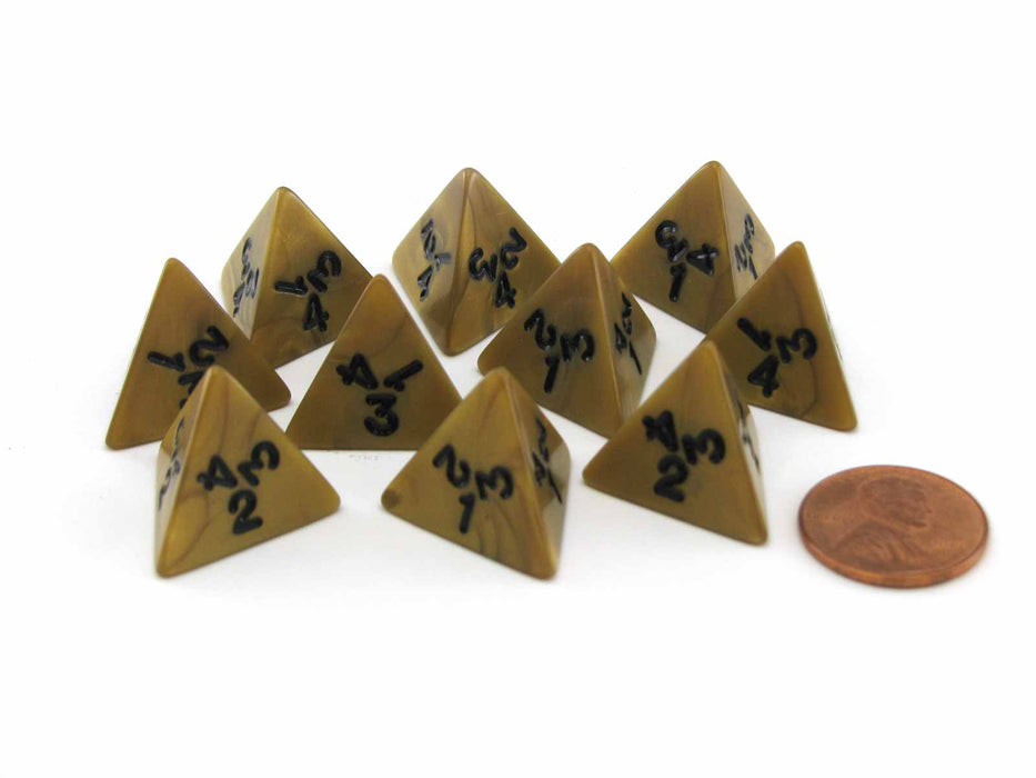 Set of 10 D4 18mm Olympic Pearlized Dice - Gold with Black Numbers