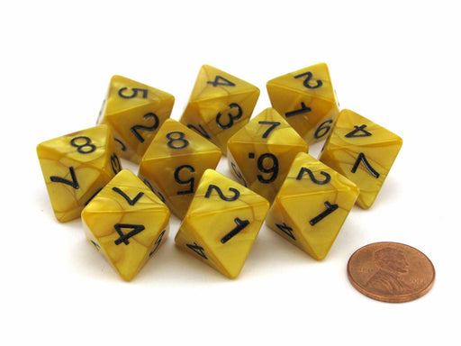 Set of 10 D8 15mm Olympic Pearlized Dice - Gold with Black Numbers