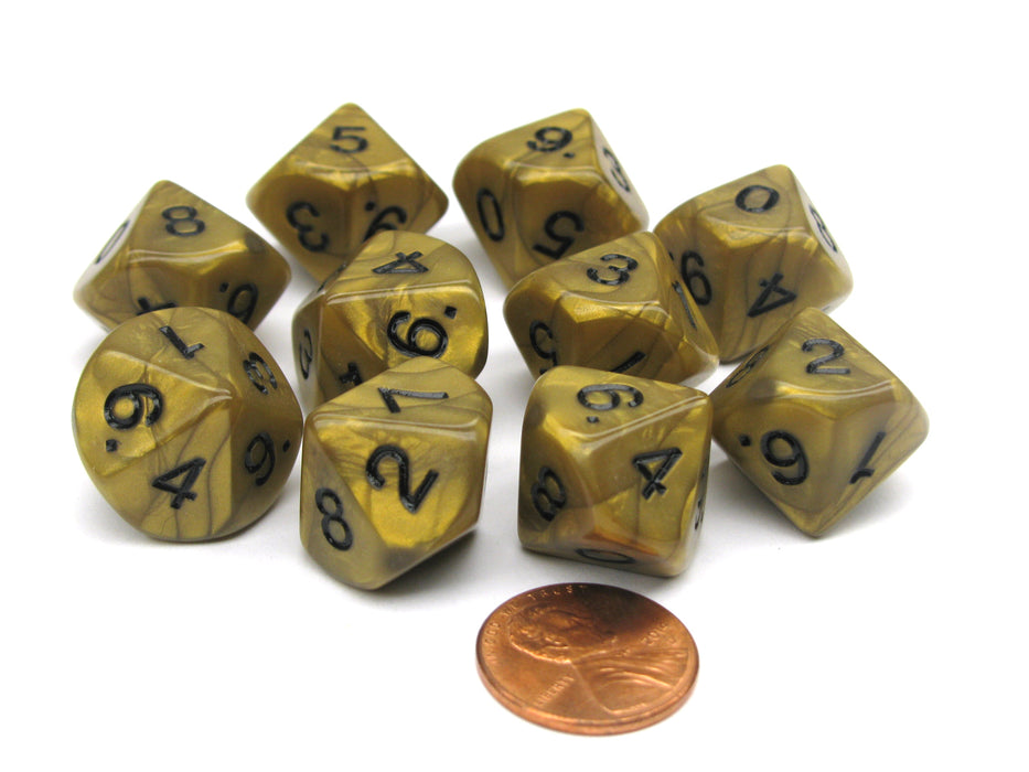 Set of 10 D10 16mm Olympic Pearlized Dice - Gold with Black Numbers