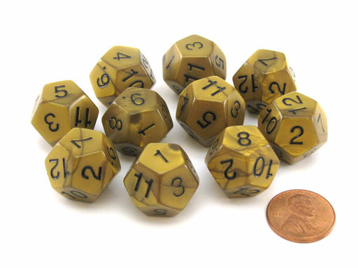 Set of 10 D12 18mm Olympic Pearlized Dice - Gold with Black Numbers