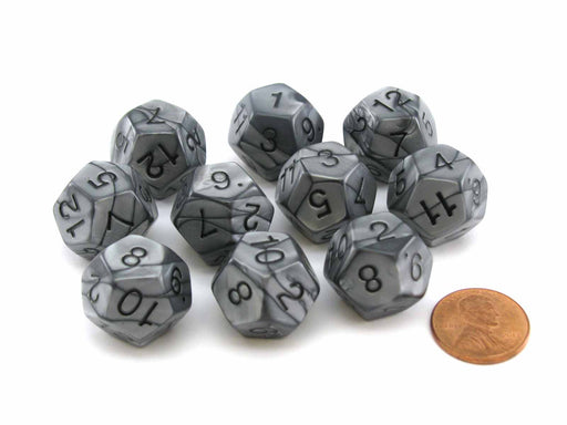 Set of 10 D12 18mm Olympic Pearlized Dice - Silver with Black Numbers