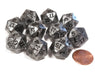 Set of 10 D20 19mm Olympic Pearlized Dice - Silver with Black Numbers