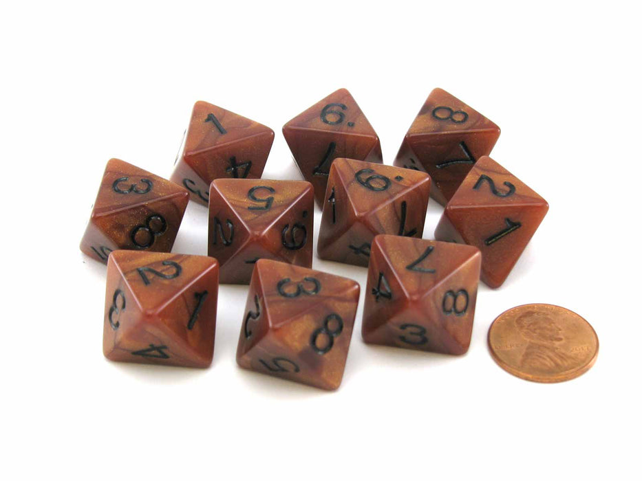 Set of 10 D8 15mm Olympic Pearlized Dice - Bronze with Black Numbers