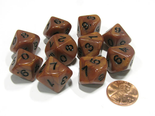 Set of 10 D10 16mm Olympic Pearlized Dice - Bronze with Black Numbers