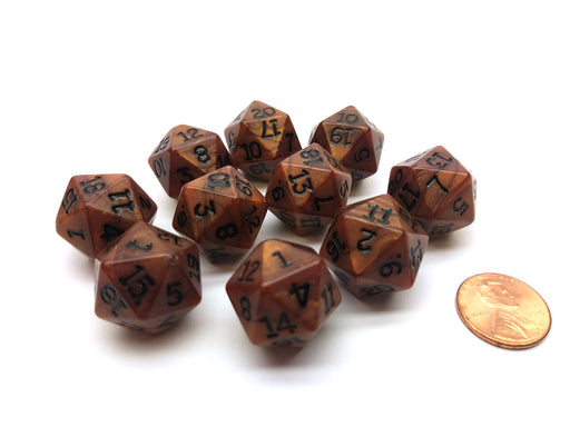 Set of 10 D20 19mm Olympic Pearlized Dice - Bronze with Black Numbers