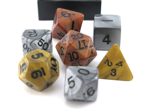 Polyhedral 7-Die Dice Set-Olympic Pearlized Gold Silver and Bronze