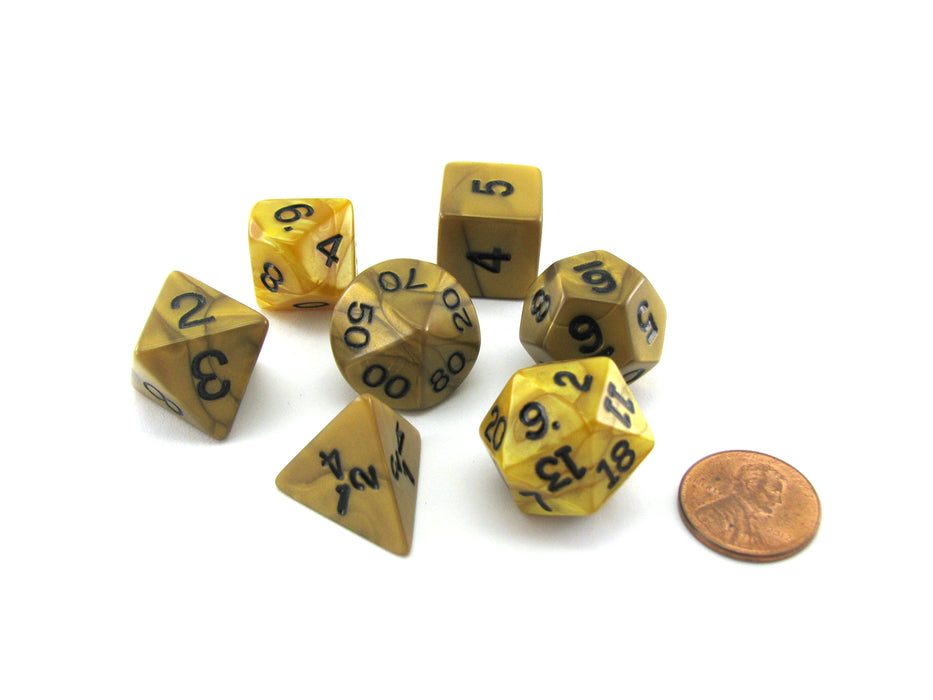 Polyhedral 7-Die Dice Set-Olympic Pearlized Gold with Black Numbers