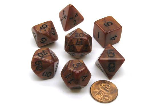 Polyhedral 7-Die Dice Set-Olympic Pearlized Bronze w/ Black Numbers
