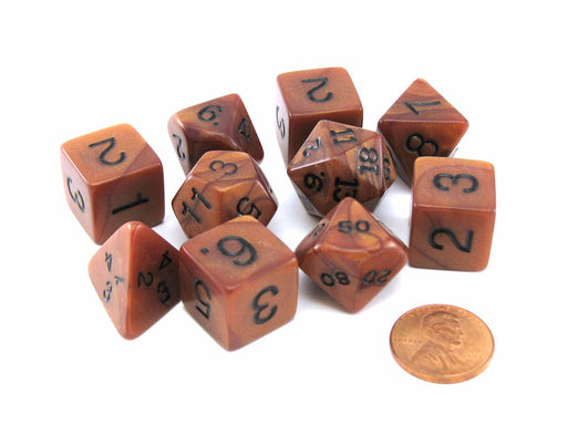 Polyhedral 10-Die Olympic Pearlized Dice Set - Bronze with Black Numbers
