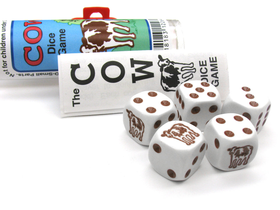 Brown Cow Dice Game 5 Dice Set with Travel Tube and Instructions