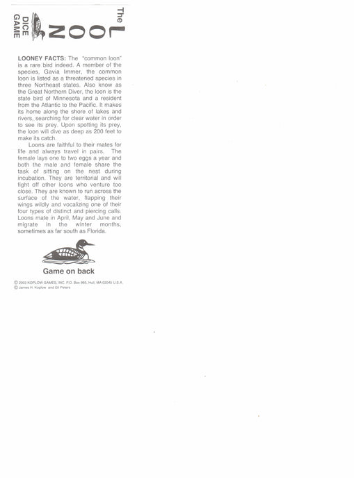 Loon Dice Game 5 Dice Set with Travel Tube and Instructions