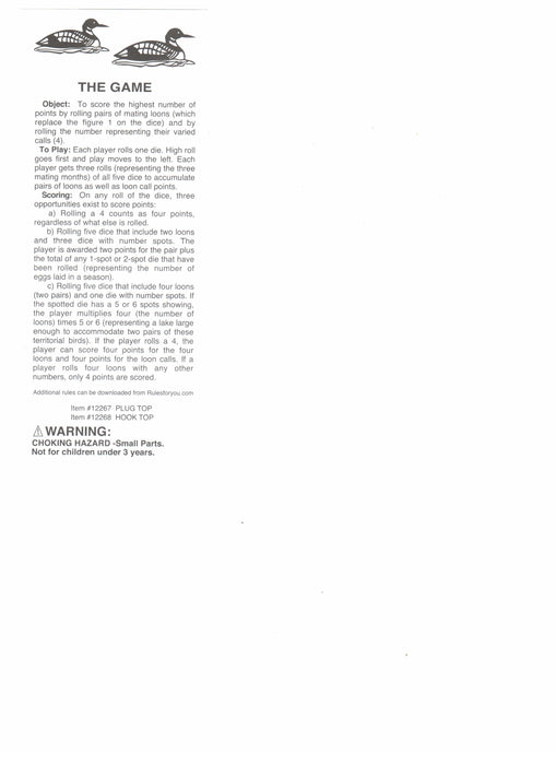 Loon Dice Game 5 Dice Set with Travel Tube and Instructions