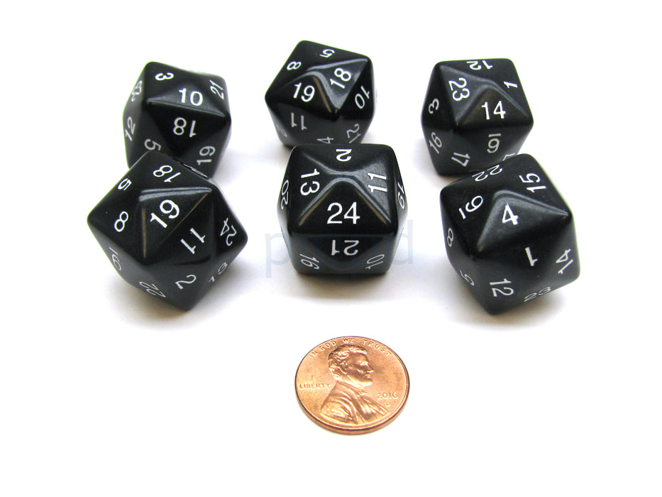 Set of 6 D24 Opaque 24mm 24-Sided Gaming Dice - Black