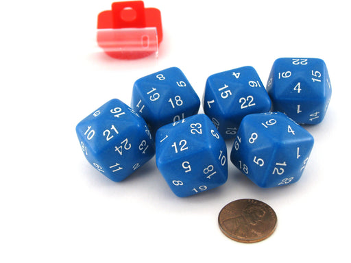 Set of 6 D24 Opaque 24mm 24-Sided Gaming Dice - Blue with White Numbers
