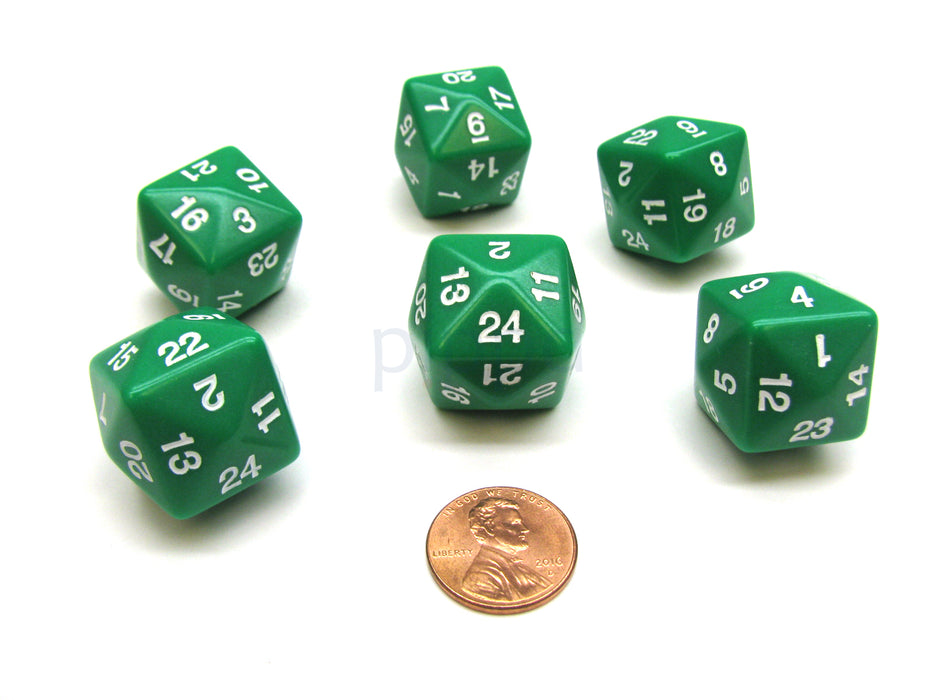 Set of 6 D24 Opaque 24mm 24-Sided Gaming Dice - Green