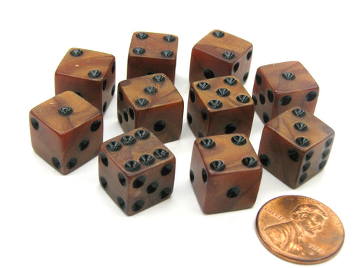 Set of 10 D6 12mm Olympic Pearlized Dice - Bronze with Black Pips