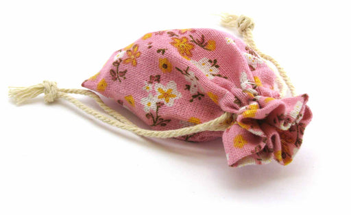 3" x 4" Flower Gaming Pouch Linen Dice Bag with Drawstring Closure - Pink