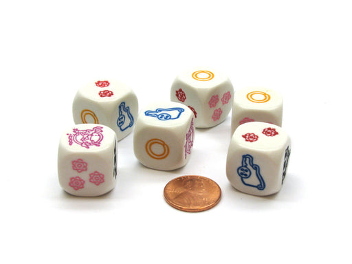 Pack of 6 18mm Carousel Themed Dice - White with Multicolored Etches