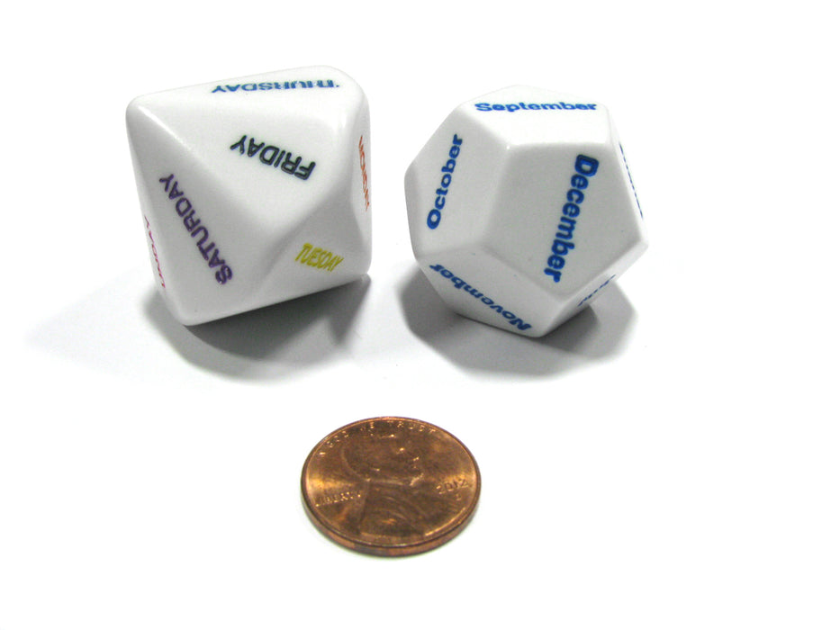 Day and Month Setting Dice - 1 Days of the Week and 1 Months of the Year Dice