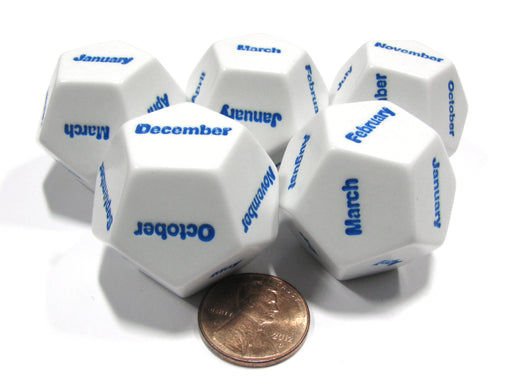 Set of 5 D12 Months of the Year Setting Educational Dice-White with Blue Letters