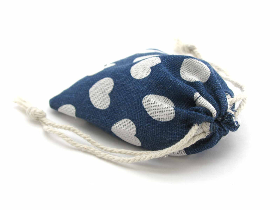 3" x 4" Cloth Drawstring Dice Bag Pouch - Blue with White Hearts