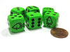 Set of 6 Fish 16mm D6 Round Edged Animal Dice - Green with Black Pips