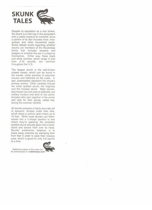 Skunk Dice Game 5 Dice Set with Travel Tube and Instructions