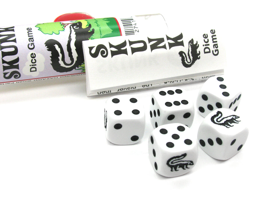 Skunk Dice Game 5 Dice Set with Travel Tube and Instructions