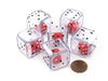 Set of 6 D6 25m Double Dice, 2-In-1 Dice - Red Inside Clear Die