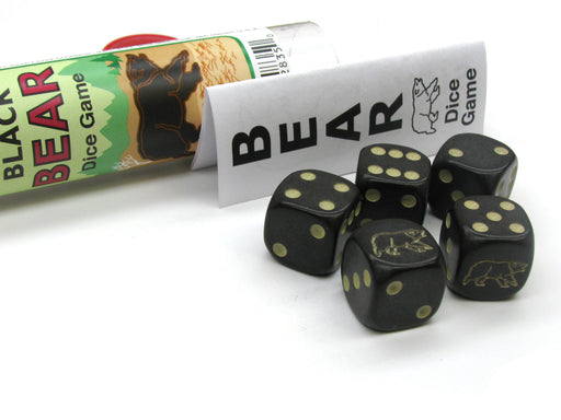 Black Bear Dice Game 5 Dice Set with Travel Tube and Instructions