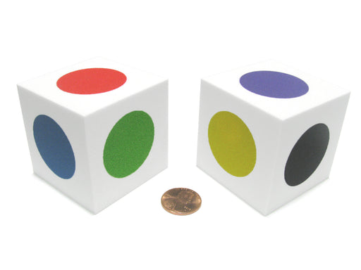 Set of 2 D6 Jumbo 50mm Foam Dice with Square Corners - Single Spot Colors Dice