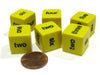 Set of 6 D6 16mm Word Number Dice - Yellow with Black Numbers
