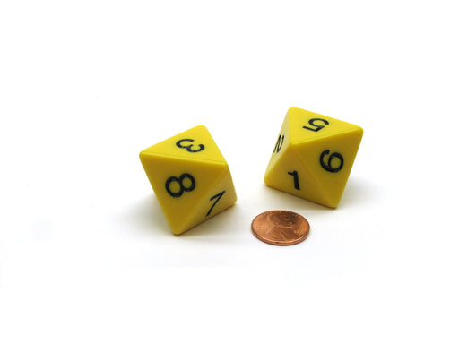 Pack of 2 D8 8-Sided Jumbo Opaque Dice - Yellow with Black Numbers