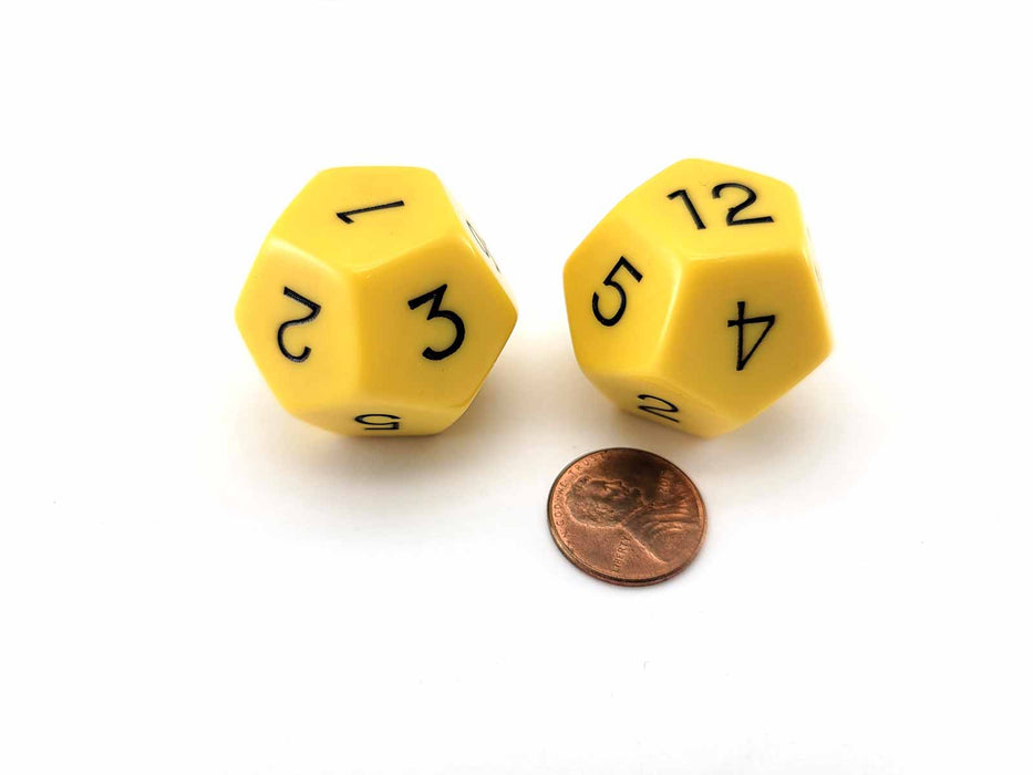 Pack of 2 D12 12-Sided 29mm Jumbo Opaque Dice - Yellow with Black Numbers