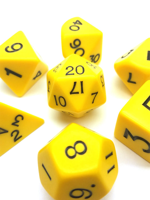 Jumbo Polyhedral 7-Die Dice Set 23mm-29mm-Yellow with Black Numbers