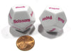 Set of 2 D12 12-Sided Rock, Paper, Scissors Game Dice - White with Pink Letters