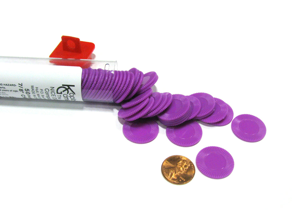 Set of 50 7/8" Easy Stacking Plastic Mini Playing Poker Chips - Purple