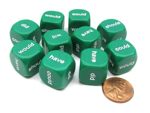 Pack of 10 16mm English Helping Verb Dice - Would Should Could Will Did Have