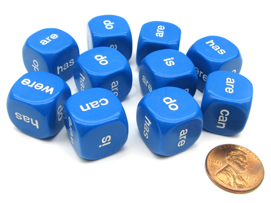 Pack of 10 16mm Educational English Being and Helping Verb Dice- Blue with White