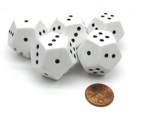 Pack of 5 Spotted 1-4 (3 Times) 12-Sided D4 28mm Dice - White with Black Pips