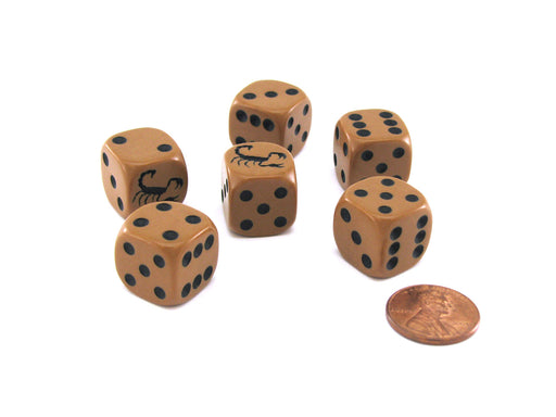 Set of 6 Scorpion 16mm D6 Round Edged Animal Dice